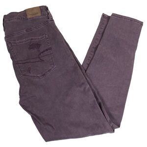 American Eagle Next Level Stretch‎ Jeans Womens 6 Maroon Red Ripped Denim Pants